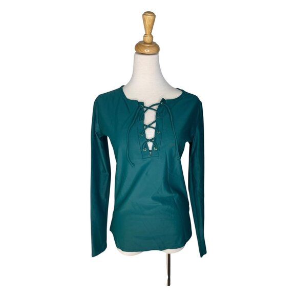Long Sleeve Swim Shirt Rash Guard Green Size M - Picture 1 of 6